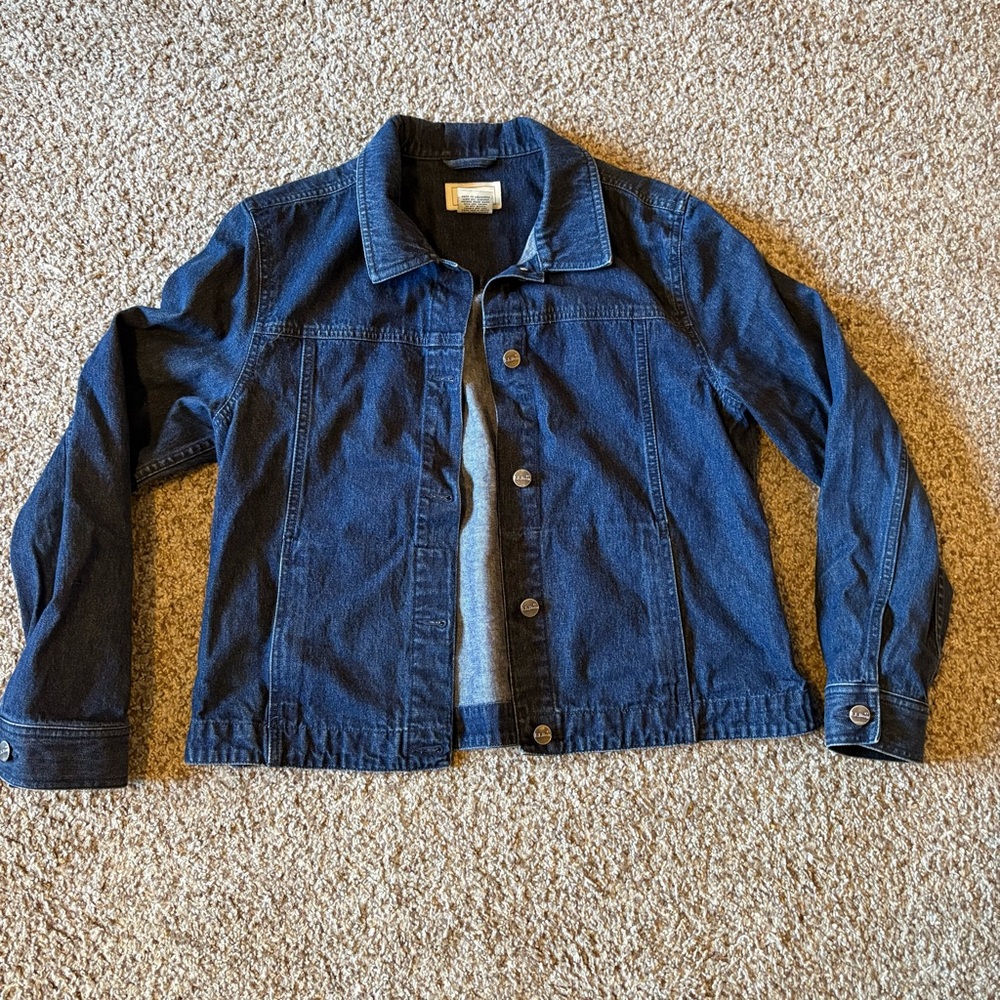 ll bean twill denim jacket womens size medium blue button up work casual